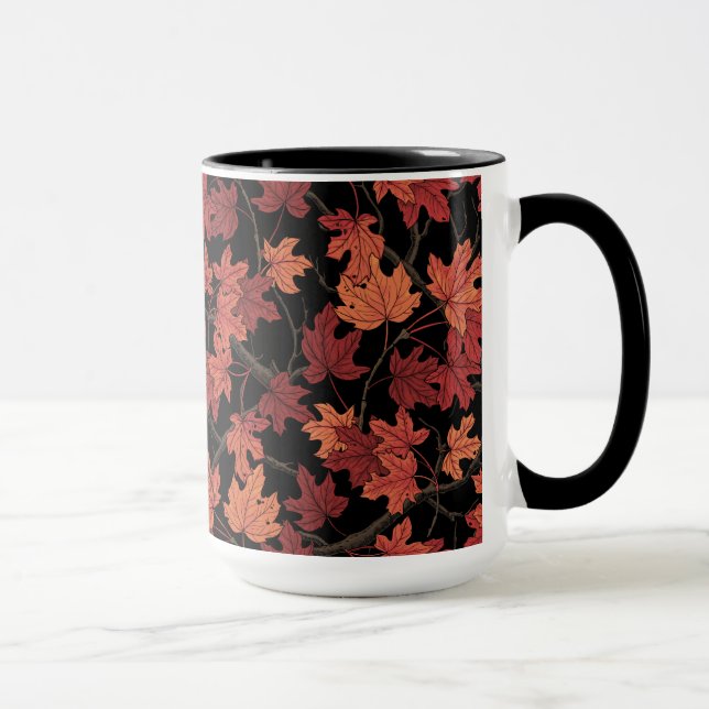 Mug Red Autumn maple leaves on black (Droite)