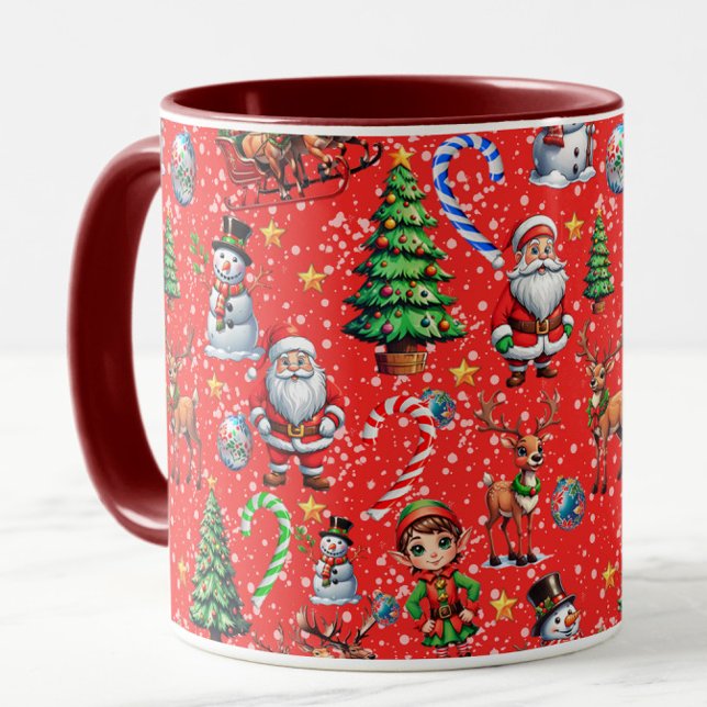Mug Red Background Christmas Decorative Pattern (Créateur téléchargé)