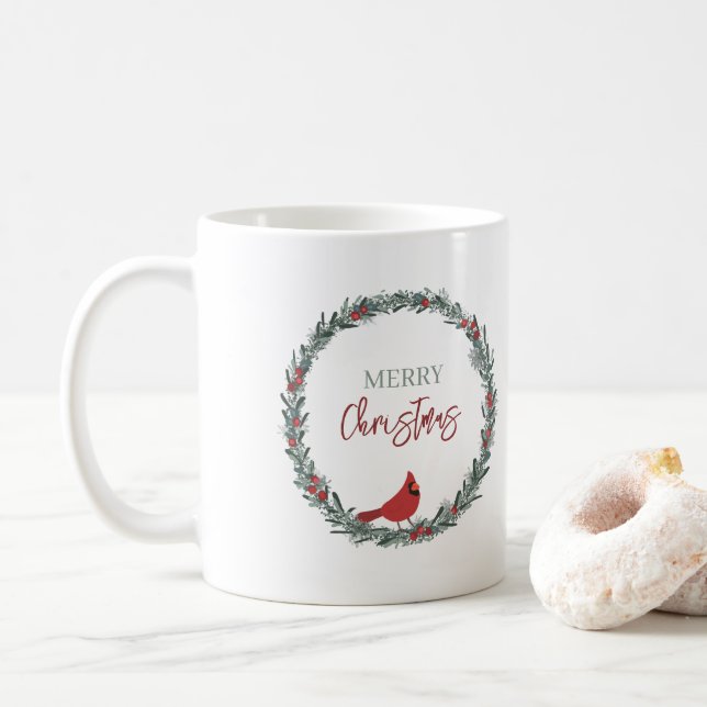 Mug Red Berries Wreath and Red Cardinal Christmas  (Avec donut)