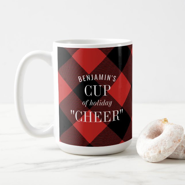 Mug Red Black Buffalo Check Plaid Funny Christmas (Avec donut)