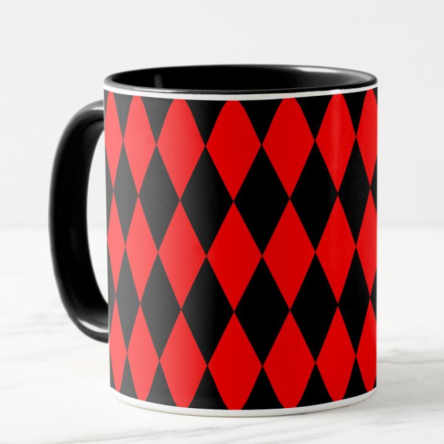 Mug Red Black Harlequin Diamonds Checkers Design  (Créateur téléchargé)