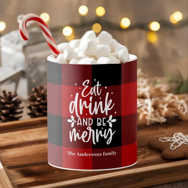 Mug Red Buffalo Plaid “Eat, Drink & Be Merry" (Créateur téléchargé)