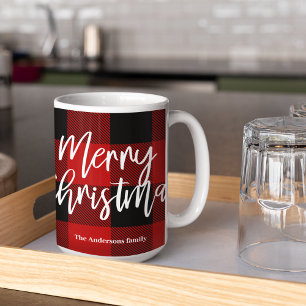 Mug Red Buffalo Plaid & Joyeux Noël  Nom personnel