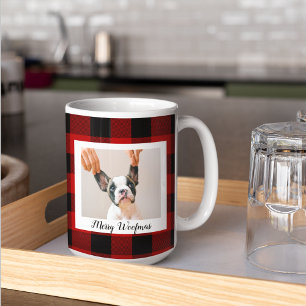 Mug Red Buffalo Plaid & Joyeux Woofmas Avec Photo Chie