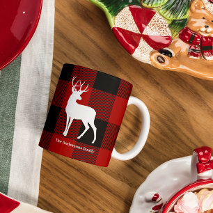Mug Red Buffalo Plaid & White Deer   Nom personnel