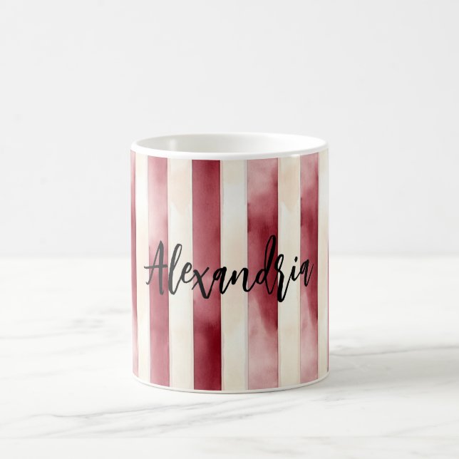 Mug Red Burgundy Cream Stripes Christmas (Centre)