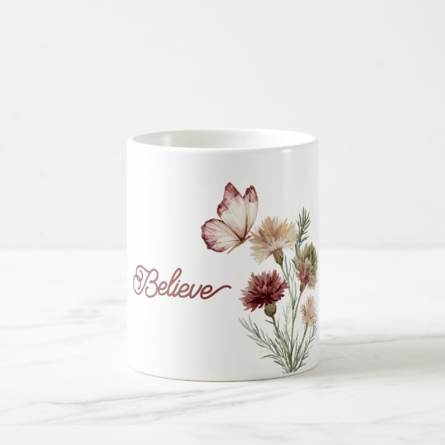 Mug Red Burgundy White Butterfly Flowers (Centre)