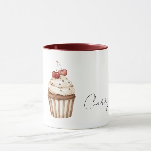 Mug Red Cherry Hearts Vanilla Cupcake   (Centre)