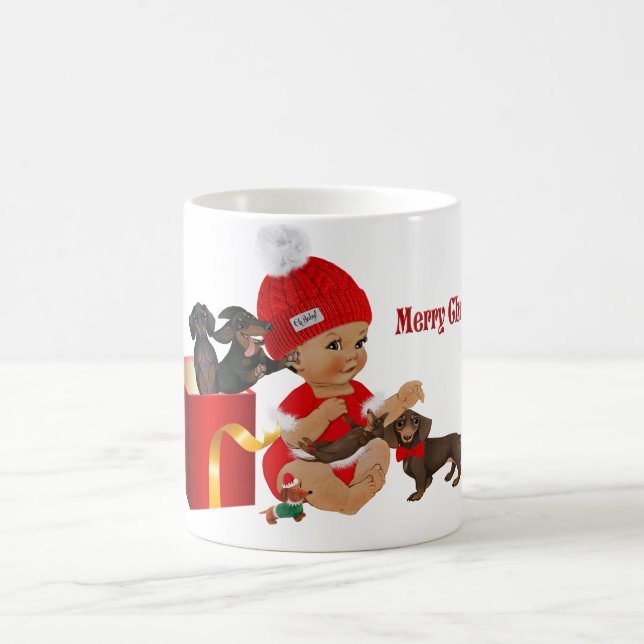 Mug Red Christmas Baby Dachshund Surprise "Oh Baby" (Centre)