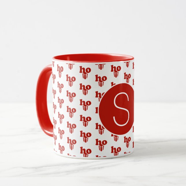 Mug Red Christmas Père Noël Salutation Ho Ho Ho Monogr (Devant gauche)