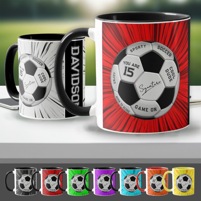 Mug Red Custom Soccer Ball Birthday Age Name  (Créateur téléchargé)