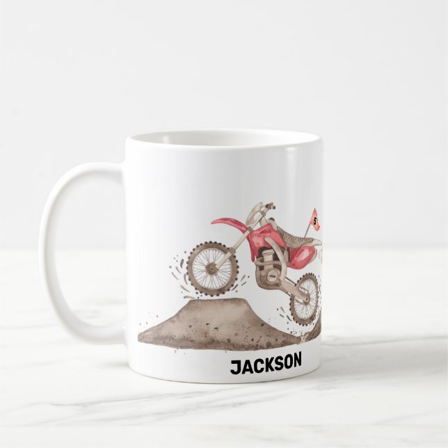 Mug Red Dirt Bike thème personnalisé nom muette (Gauche)