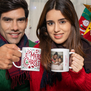 Mug Red Faux Foils Joyeux Noël Photo de Noël