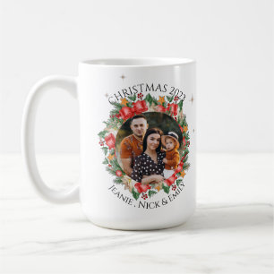 Mug Red Florals Family Photo Joyeux Noël