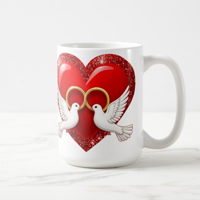 Mug Red Glitter Heart With Interlocked Wedding Rings (Droite)