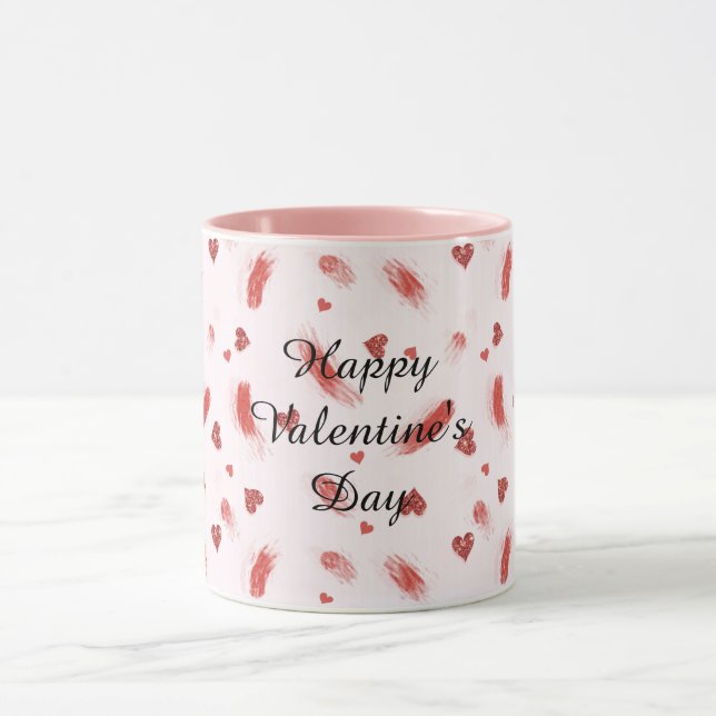 Mug Red Glitter Hearts Streaks Valentine's Day (Centre)