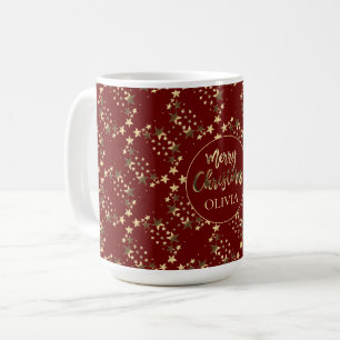 Mug Red Gold Stars Motif Avec Nom Joyeux Noël