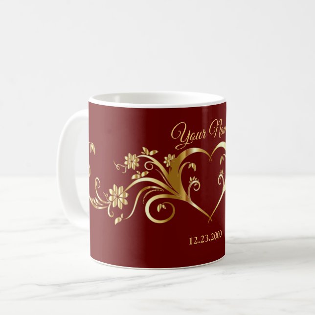 Mug Red Golden Geometric Elegant Wedding Party (Devant gauche)