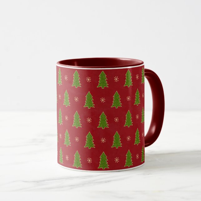 Mug Red Green & Faux Gold Christmas Trees (Devant droit)