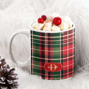 Mug Red Green Noël Festif Plaid Monogram Holiday