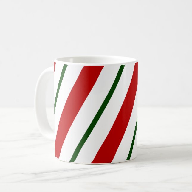 Mug Red Green & White Sucre de canne Stripes Noël (Devant gauche)