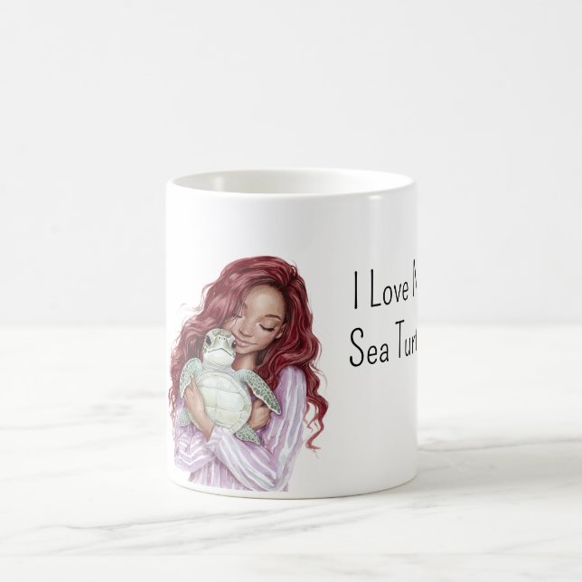 Mug Red Hair Brown Girl Love Sea Turtle (Centre)