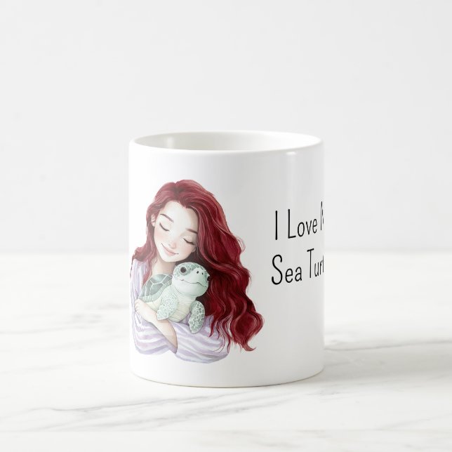 Mug Red Hair Girl Love Sea Turtle (Centre)