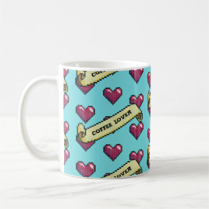 Mug Red Heart Café Lover Retro Pixel Art Motif