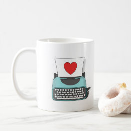 Mug Red Heart Love Note Vintage machine à écrire Valen