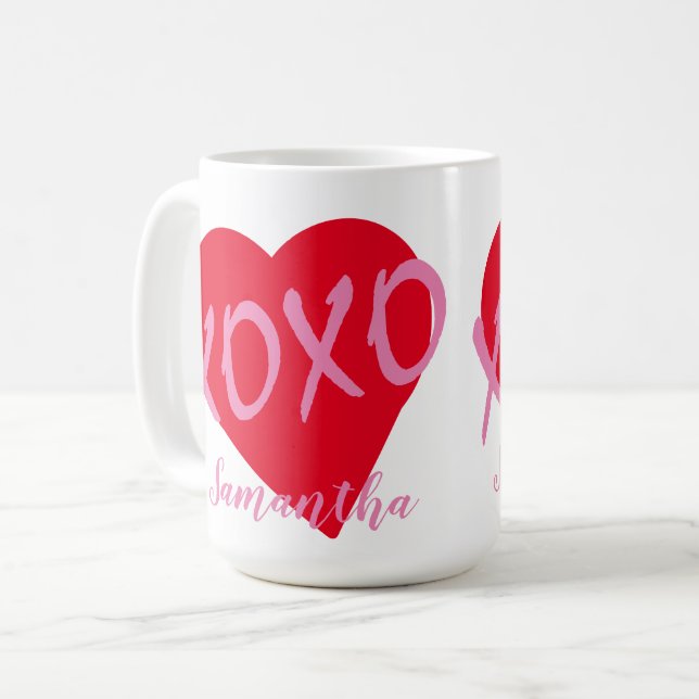 Mug Red Heart rose XOXO Valentine's Day Moderne (Devant gauche)