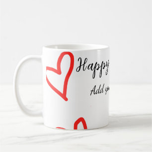 Mug Red heart shaphappy anniversaire ajouter nom texte