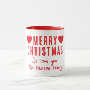 Mug Red Hearts Joyeux Noël Nom de famille Cadeau