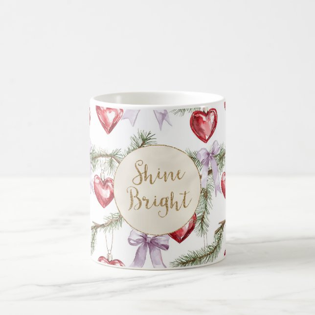 Mug Red Hearts Purple Bows Noël Parties scintillant or (Centre)
