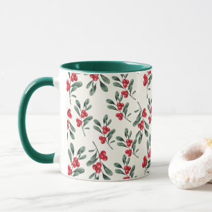 Mug Red Holly Berries feuilles de la feuille verte