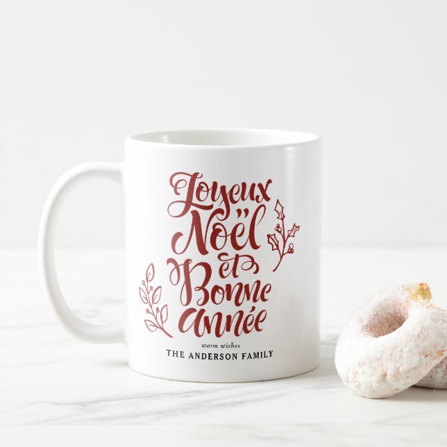 Mug Red Joyeux Noël et Bonne Année Calligraphie (Avec donut)