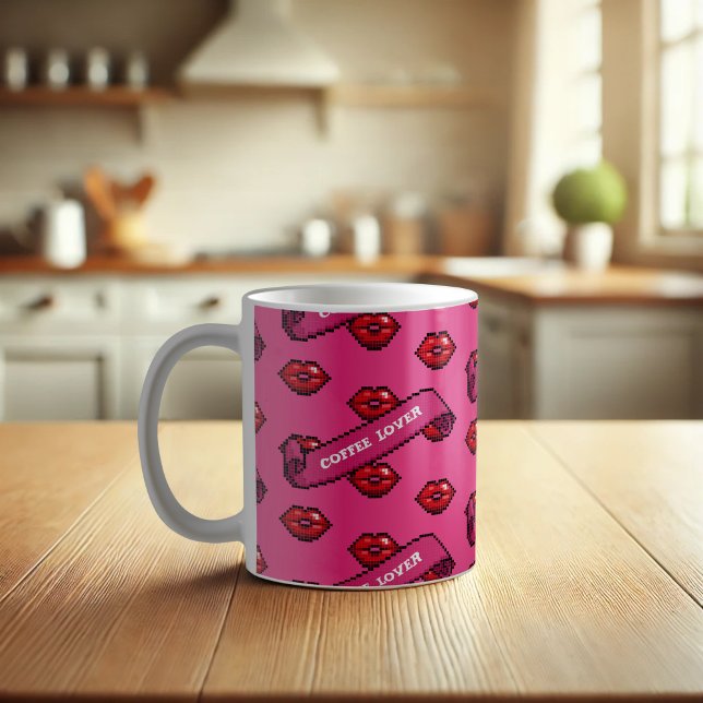 Mug Red Lips Coffee Lover Retro Kisses Motif (Créateur téléchargé)