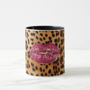 Mug Red Lips Kiss Leopard