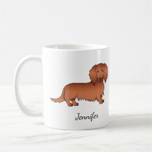 Mug Red Long Cheveux Dachshund mignon Dessin et nom