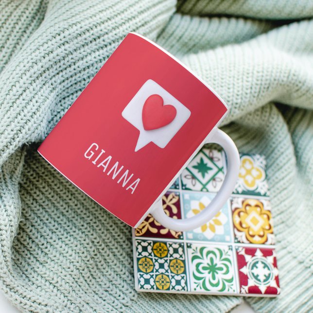 Mug Red Love Heart Romantic Girl Nom personnalisé (Créateur téléchargé)