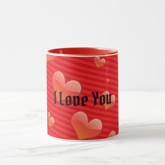 Mug Red Love Hearts, Je T'Aime, (Centre)