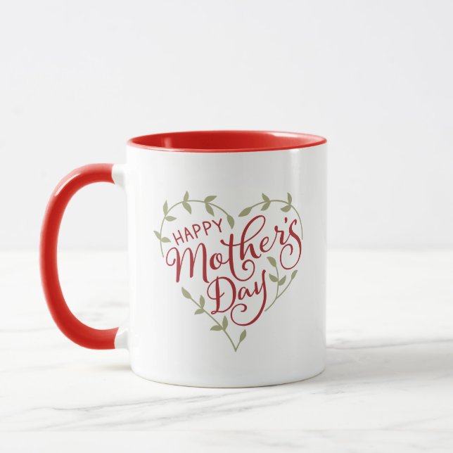 Mug Red Mother's Day Heart 2 Photo personnalisée (Gauche)
