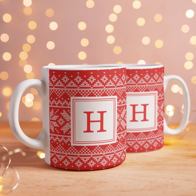 Mug Red Nordic Sweat Motif Monogram Holiday (Créateur téléchargé)