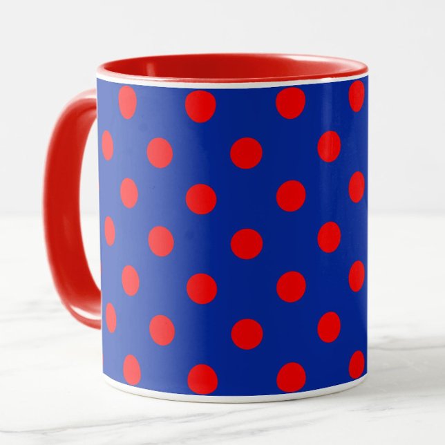 Mug Red On Blue Polka Dots Pattern Design  (Créateur téléchargé)