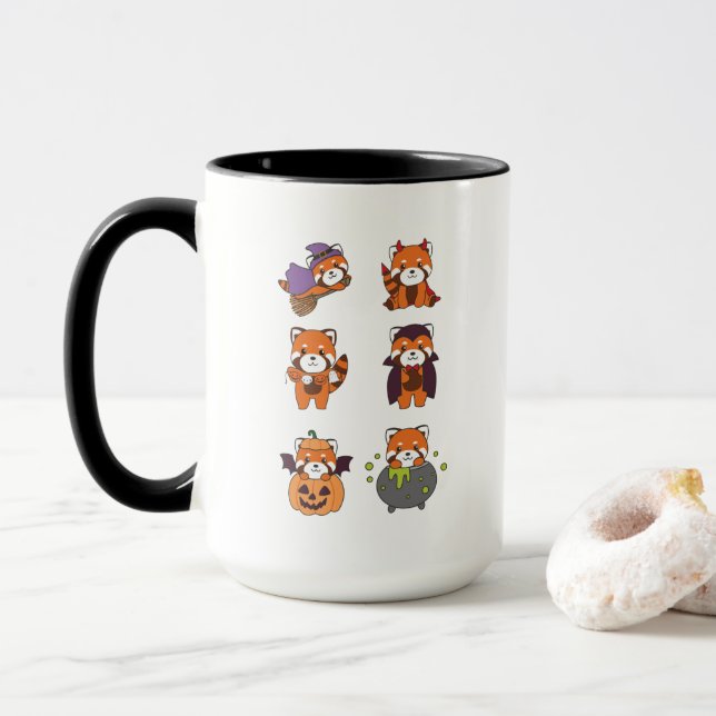 Mug Red Panda Halloween Devil Citrouille Vampire costu (Avec donut)