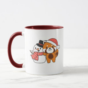 Mug Red Panda With Snowman In Winter For Christmas