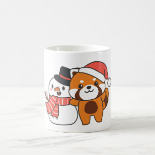 Mug Red Panda With Snowman In Winter For Christmas