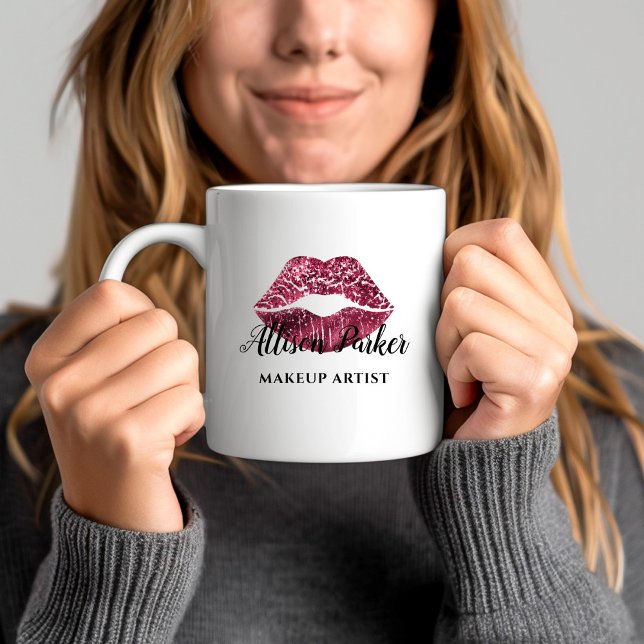 Mug Red Parties scintillant Kiss Lips Artiste de maqui (Red Glitter Kiss Lips Business Makeup Artist Coffee Mug)