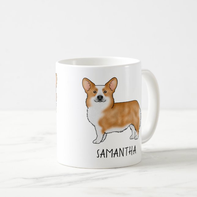 Mug Red Pembroke Welsh Corgi mignon Chien Avec Nom Per (Devant droit)
