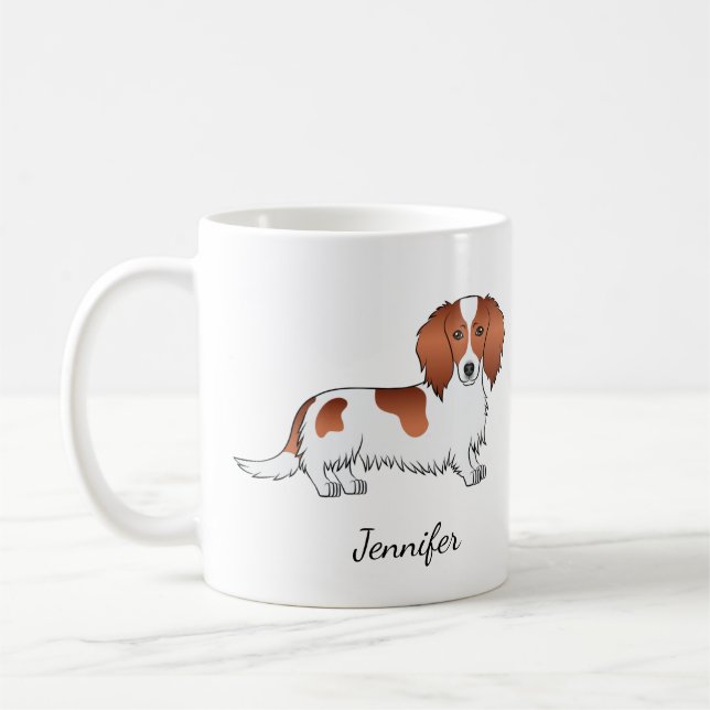 Mug Red Piebald Long Cheveux Dachshund Dessin Chien et (Gauche)