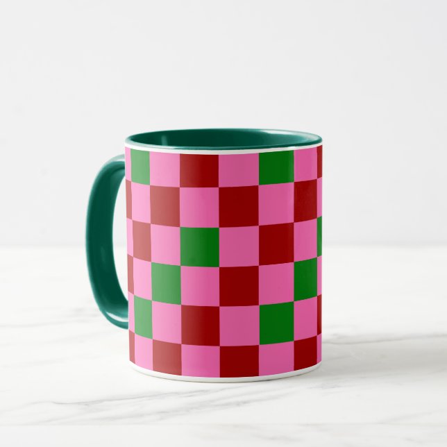 Mug Red Pink Green Checkered Pattern Design  (Devant gauche)